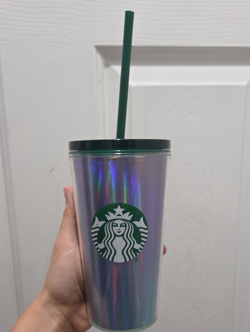 Starbucks Iridescent Purple Cold Cup with Green Logo and Straw